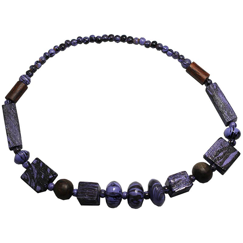 Load image into Gallery viewer, Marbled Painted Purple Bead Necklace
