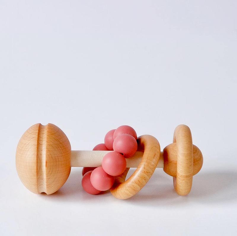 Wooden And Silicone Baby Rattle-Rusty Red