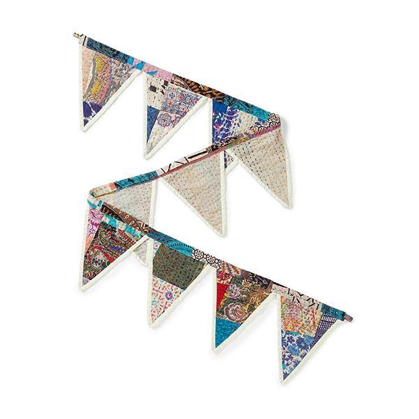 Load image into Gallery viewer, Upcycled Kantha Stitch Bunting - Rainbow Life
