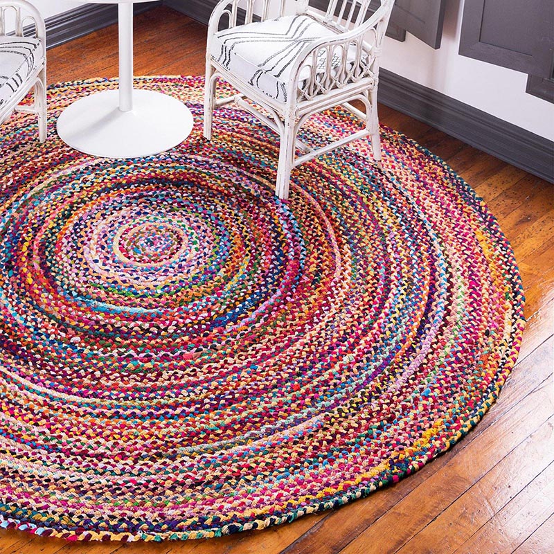 Load image into Gallery viewer, Round Jute and Upcycled Cotton Rug - 120 cm
