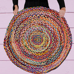 Round Jute and Upcycled Cotton Rug - 120 cm