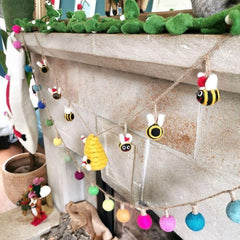 Handmade Biodegradable Needle Feltbulb Garland - Festive Decoration - Rainbow Life