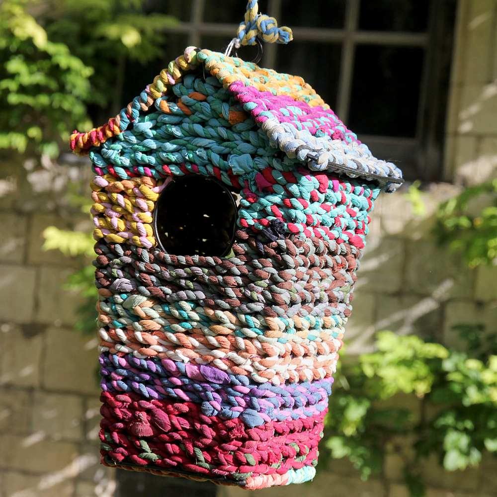 Upcycled Sari Bird House-Tall - Rainbow Life