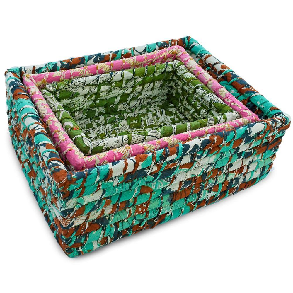 Load image into Gallery viewer, Upcycled Sari Nesting Baskets-Large - Rainbow Life

