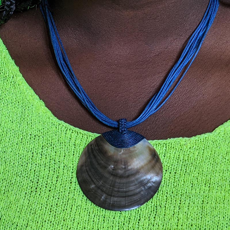 Load image into Gallery viewer, Moon Shell with Blue Cord Necklace
