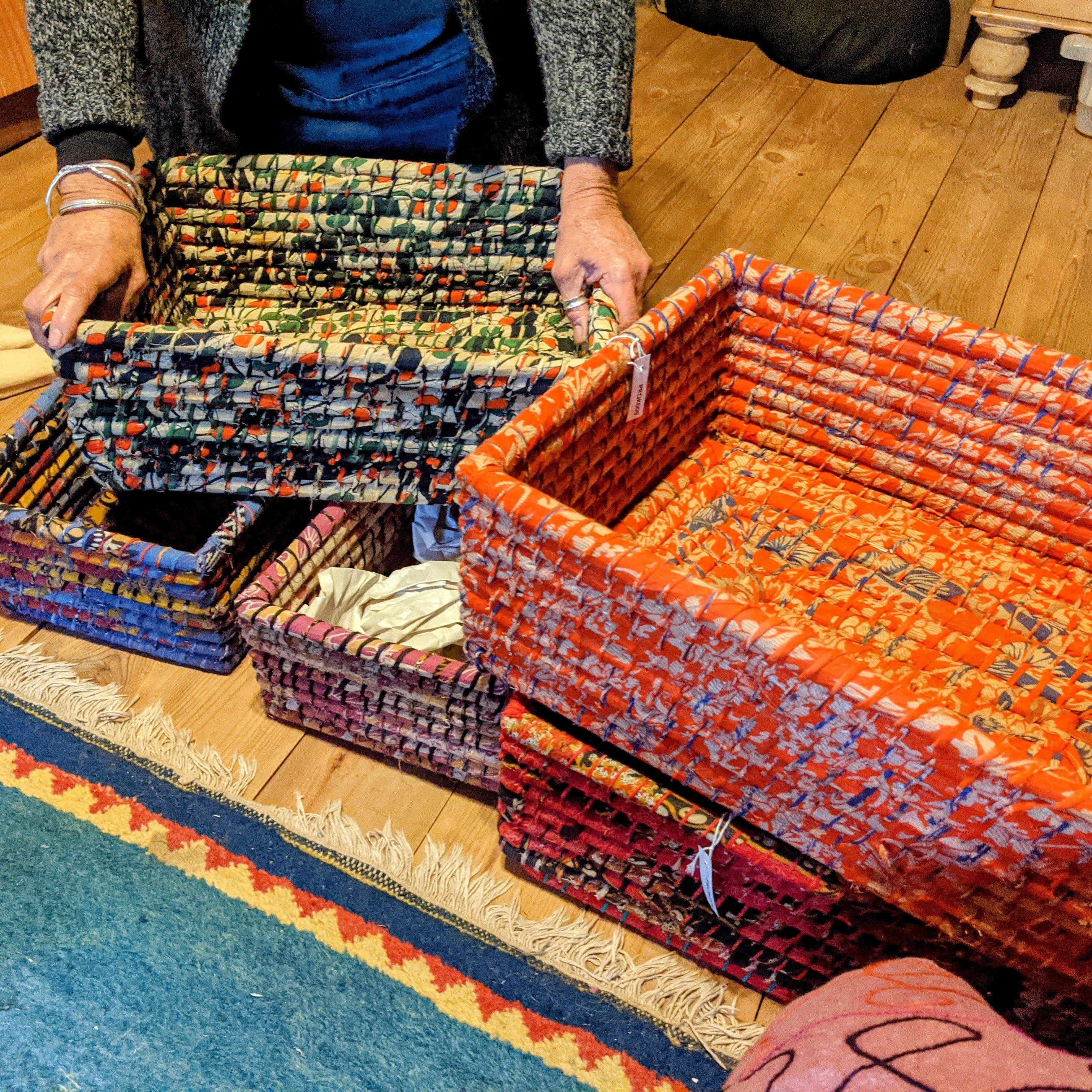 Load image into Gallery viewer, Upcycled Sari Nesting Baskets-Large - Rainbow Life
