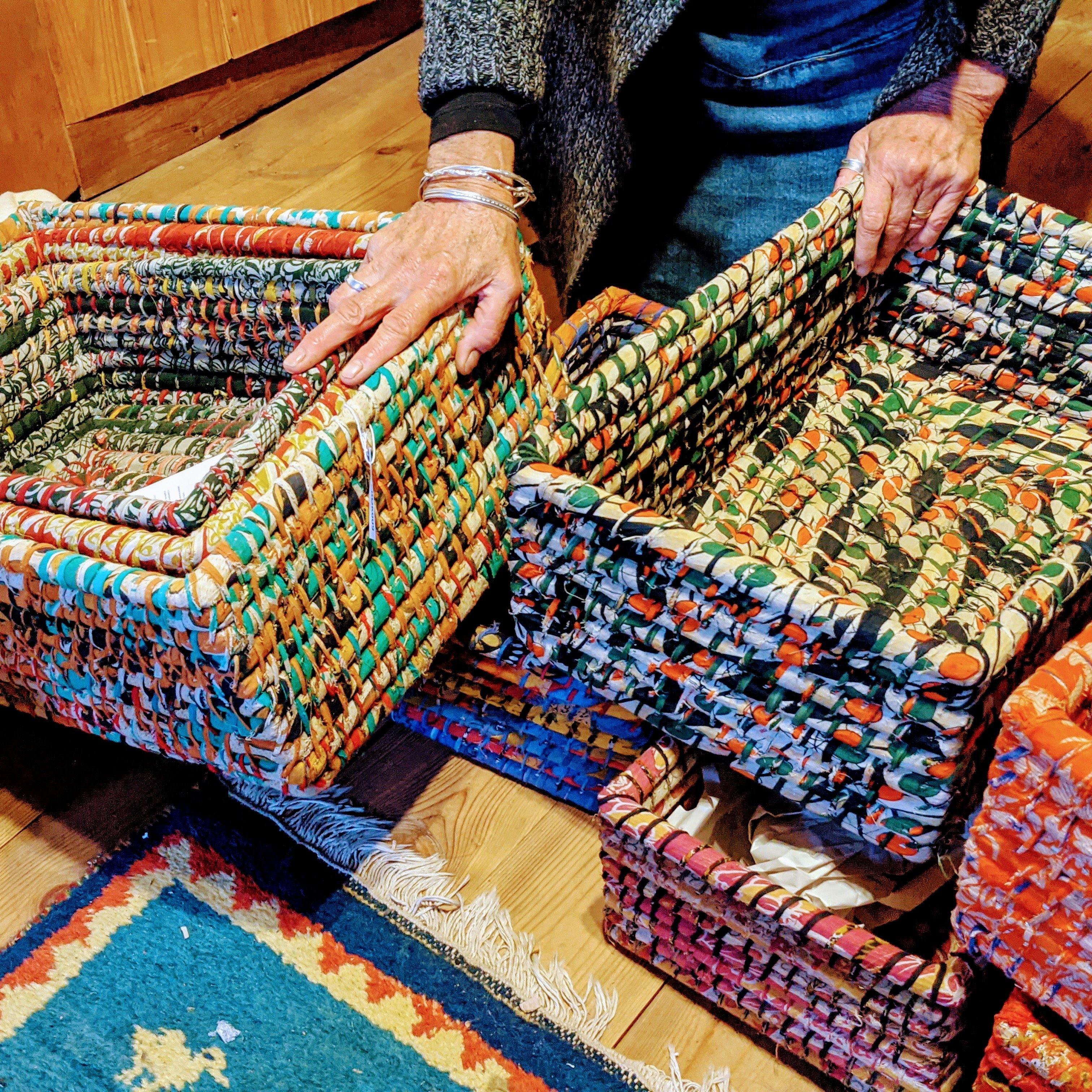 Load image into Gallery viewer, Upcycled Sari Nesting Baskets-Large - Rainbow Life
