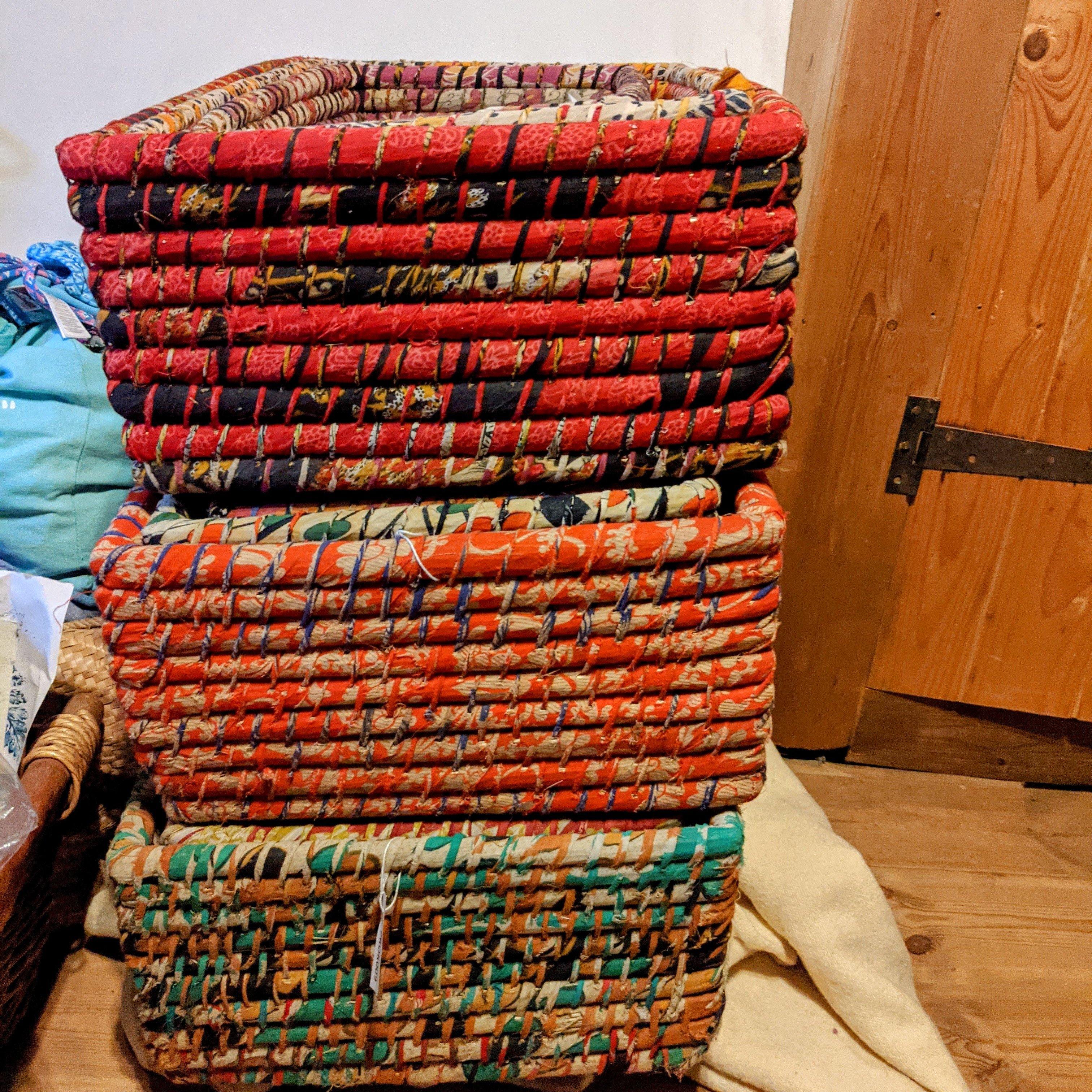 Load image into Gallery viewer, Upcycled Sari Nesting Baskets-Large - Rainbow Life
