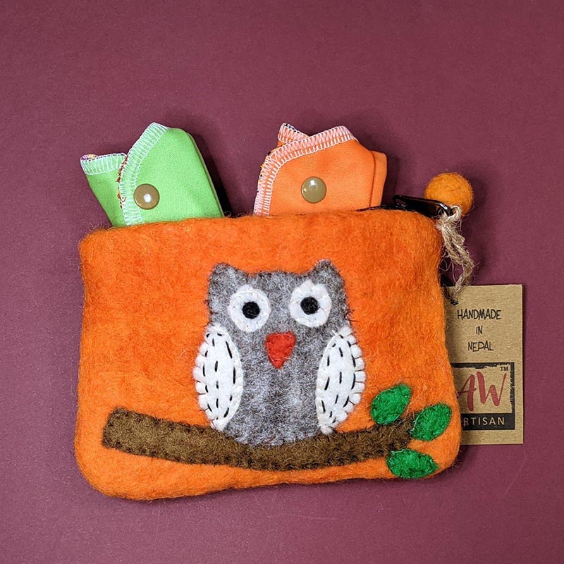 Load image into Gallery viewer, Felt Zipper Pouch  - Owl on Branch
