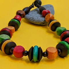 Rainbow and Natural Wood Bead Necklace