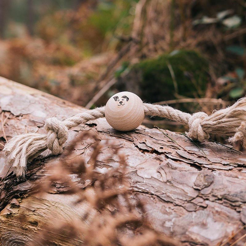 Handmade Hemp and Wood Dog Toy-Tug-A-Ball