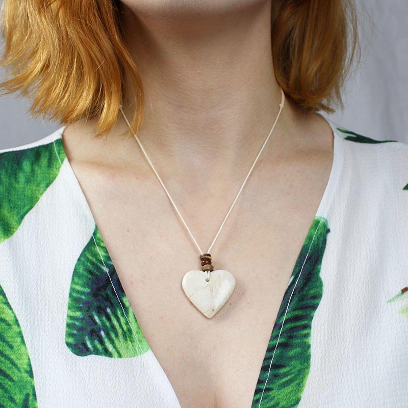 Stone Heart on Cord Necklace - White