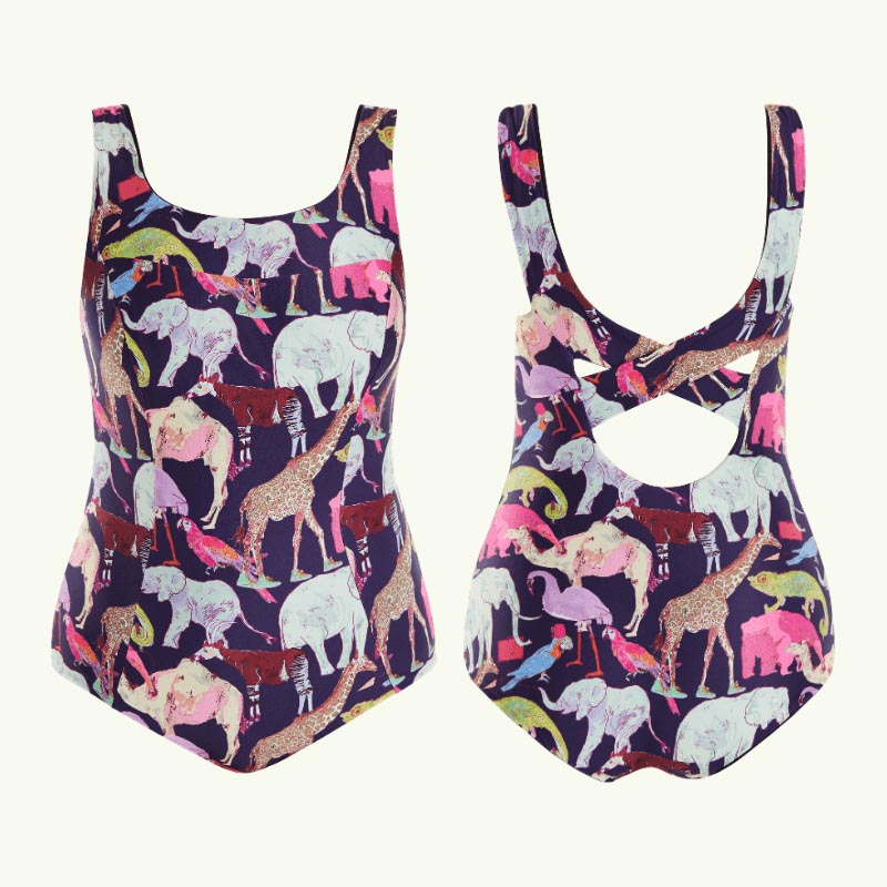 Recycled Lycra X-Back Swimsuit - Liberty Zoo Print - Monroe - Sizes 08 to 20