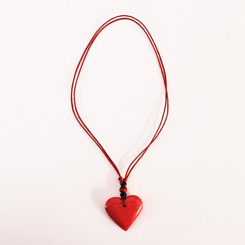 Stone Heart on Cord Necklace - Red