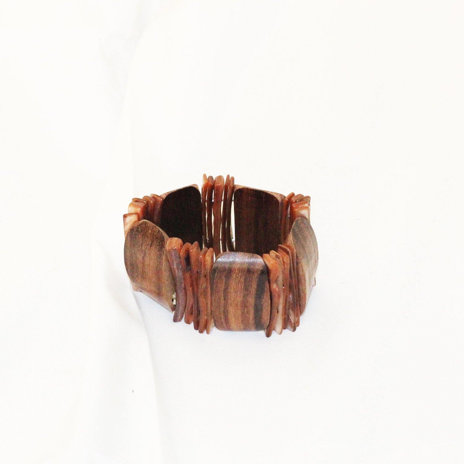 Wood and Shell Stick Bracelet - Brown - Rainbow Life