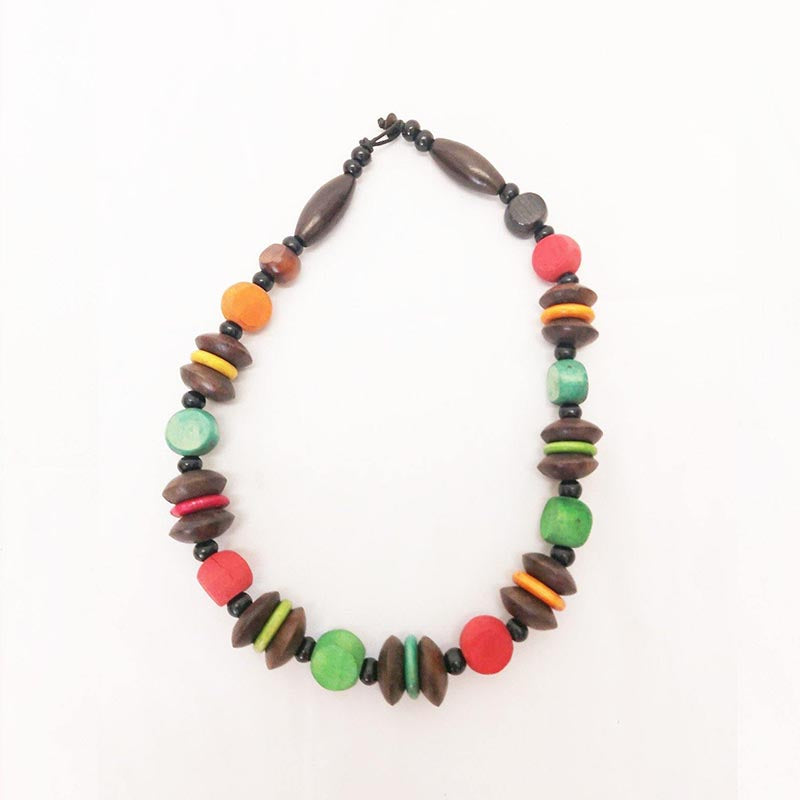 Load image into Gallery viewer, Rainbow and Natural Wood Bead Necklace

