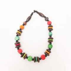 Rainbow and Natural Wood Bead Necklace