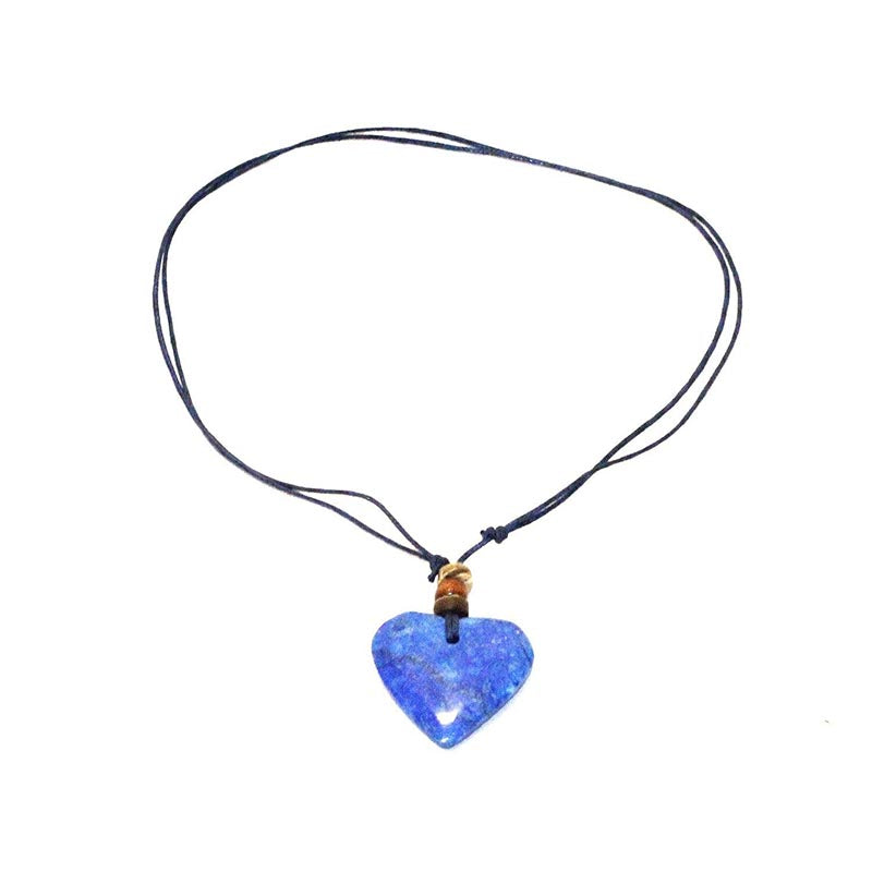 Stone Heart on Cord Necklace - Blue