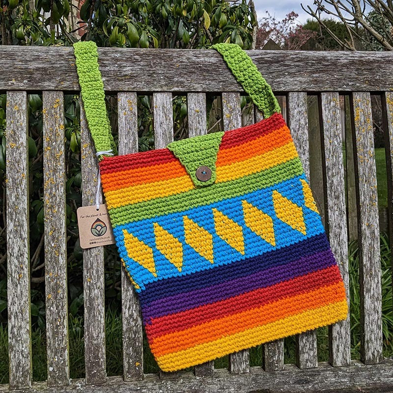 Crochet Shoulder Bag - Rainbow & Green
