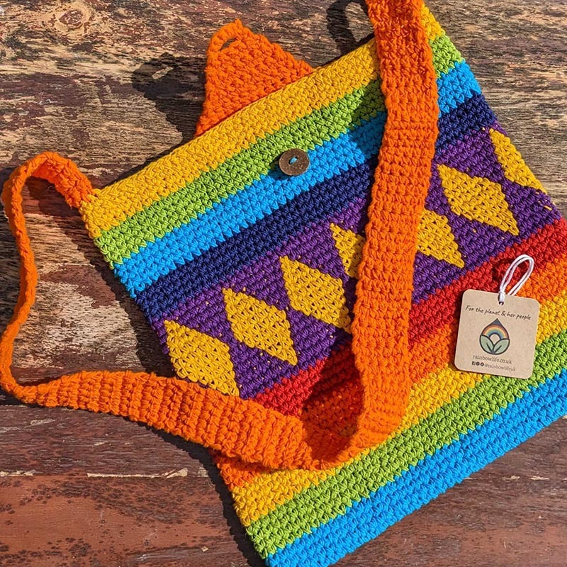 Crochet Shoulder Bag - Rainbow & Orange