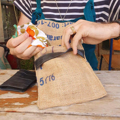 Upcycled Coffee Sack Cross Body Bag
