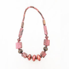 Marbled Painted Red Bead Necklace