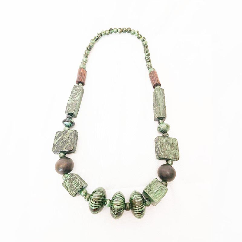 Load image into Gallery viewer, Marbled Painted Green Bead Necklace
