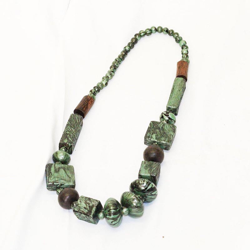 Marbled Painted Green Bead Necklace