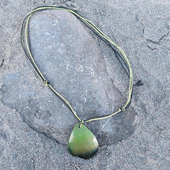 Green Teardrop Shell on Cord Necklace