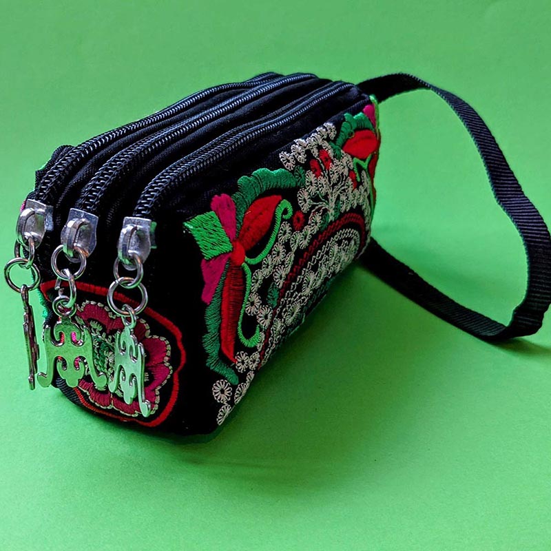 Load image into Gallery viewer, Thai Embroidered Purse-Triple Pocket
