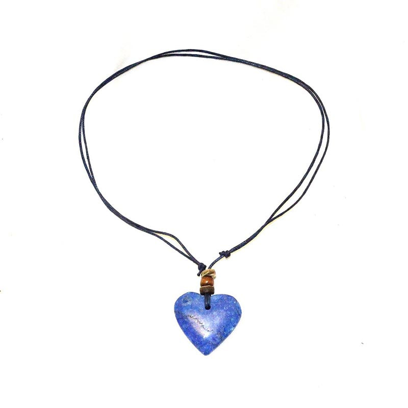 Stone Heart Thong Necklace - Blue