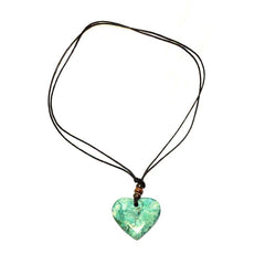 Stone Heart Thong Necklace - Green
