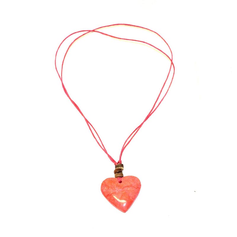 Stone Heart on Cord Necklace - Pink