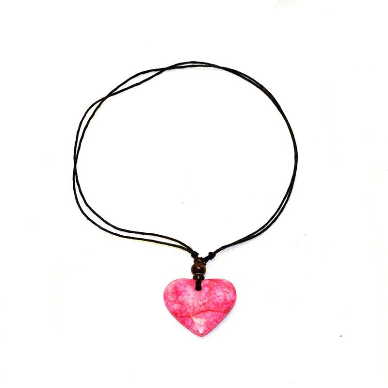 Stone Heart Thong Necklace - Pink