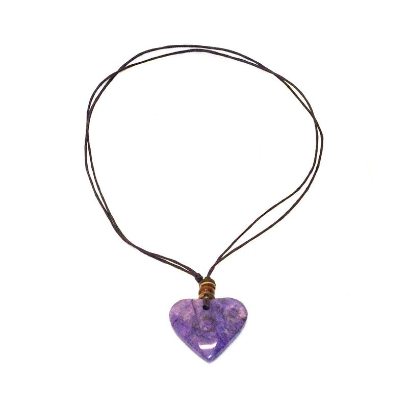 Load image into Gallery viewer, Stone Heart on Cord Necklace-Purple
