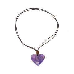 Stone Heart on Cord Necklace - Purple