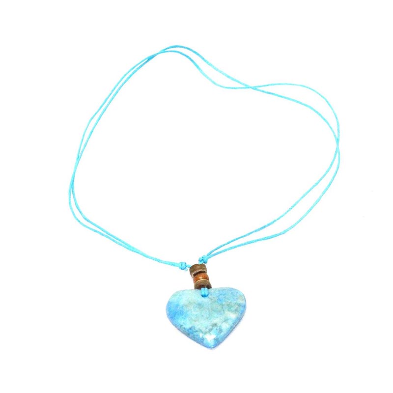 Stone Heart on Cord Necklace - Turquoise