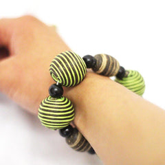 Wrapped Wooden Bead Bracelet - Lime