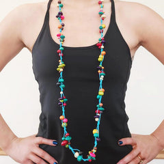 Long Wooden Rainbow Beads Necklace