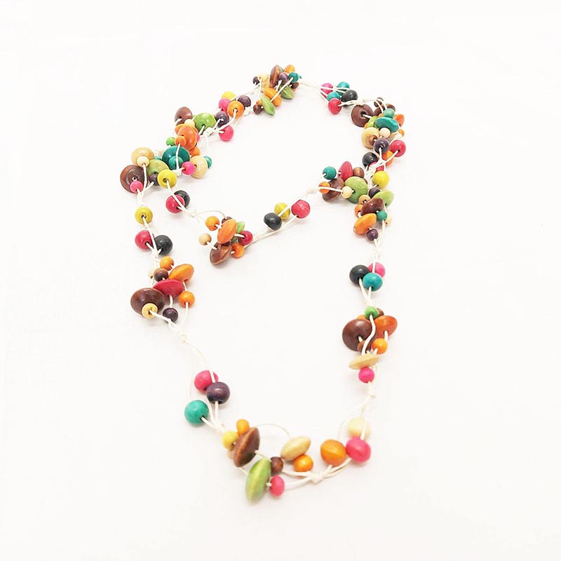 Long Wooden Rainbow Beads Necklace