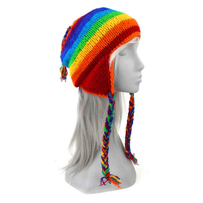 Load image into Gallery viewer, Rainbow Woollen Earflap Hat- Handmade
