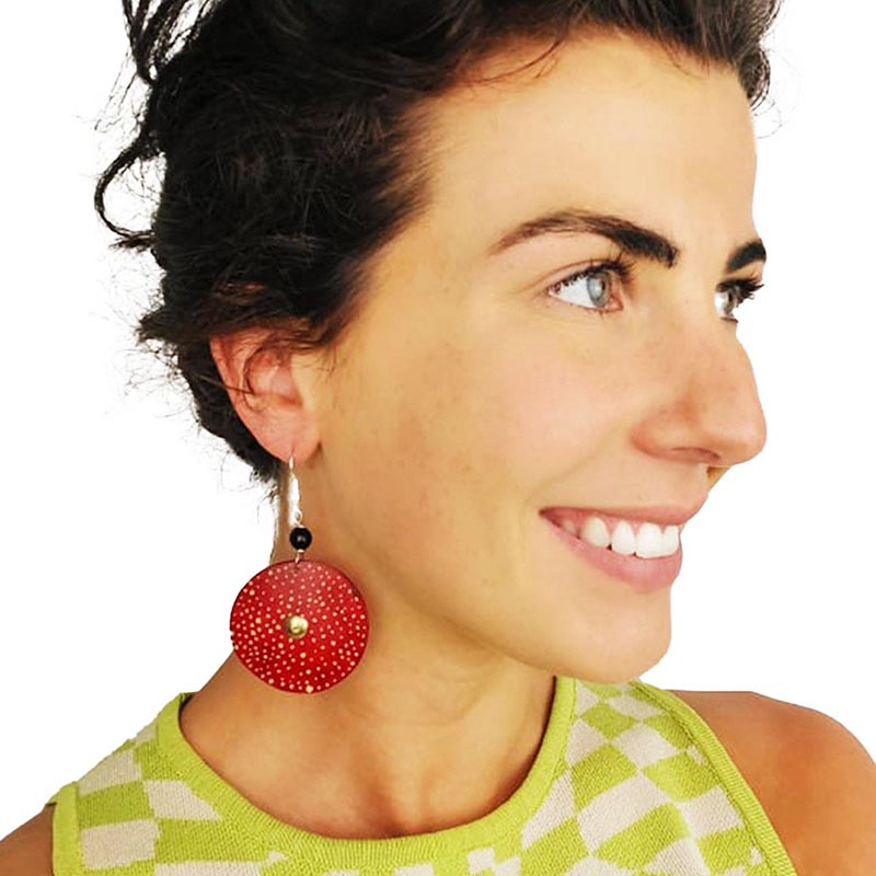 Gourd Earrings-Dotty Red Disk