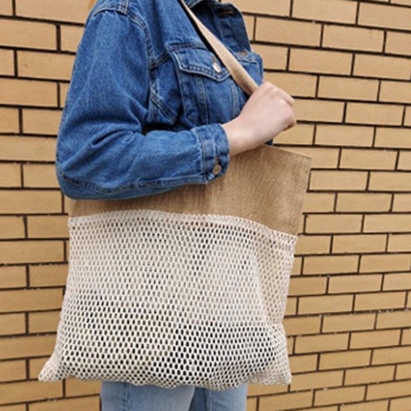 Load image into Gallery viewer, Soft Jute and Cotton Mesh Bags- Natural &amp; Denim
